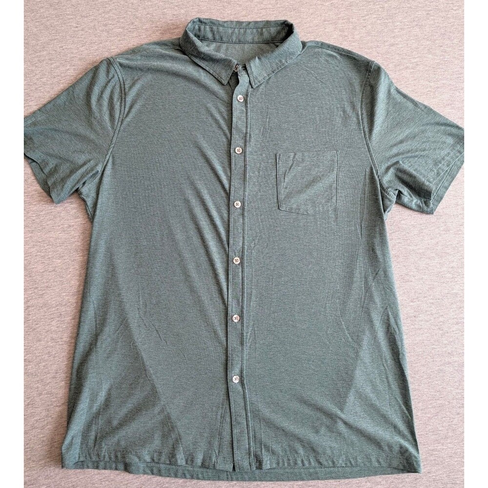 Vuori Bennet Short Sleeve Shirt Size L Green Pique Knit Button
